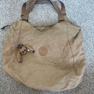 Kipling Beige/Tan Tote Bag with Monkey Charm